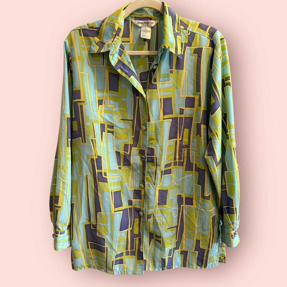 Vintage Beverly Rose Abstract Geometric Blouse Retro Print